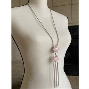 long silver and light pink dangle fashion necklace